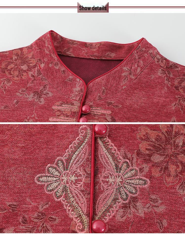 Grandma's Stand-Up Collar Long Sleeve Blouse - Spring & Fall Style for Middle-Aged Women