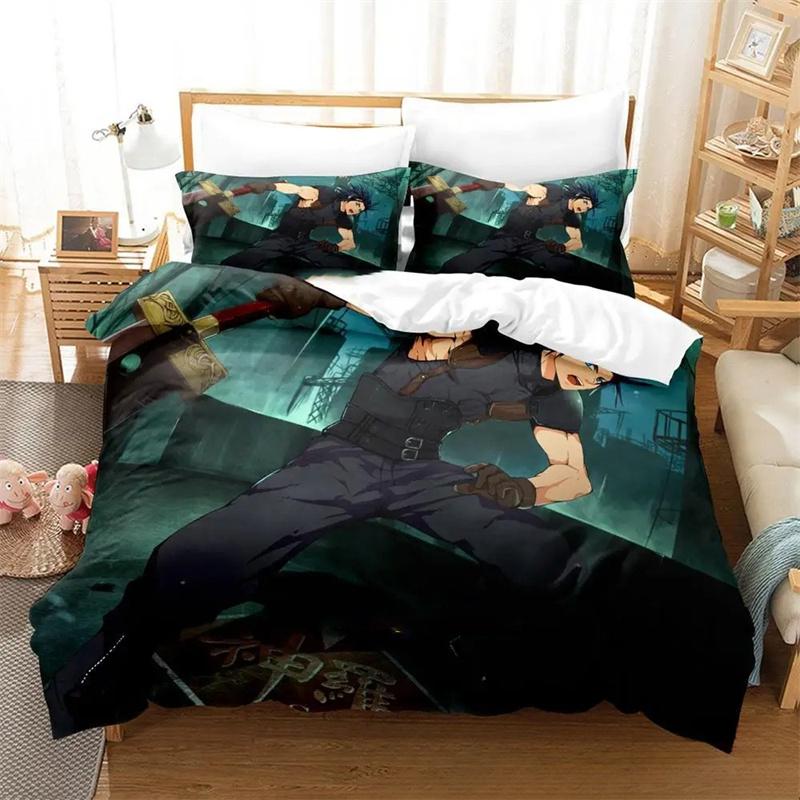 3D Print Game Crisis Core Final Fantasy VII Bed Set Quilt Cover Pillowcase,King Queen Twin Size Boys Girls Adults Bedding Set