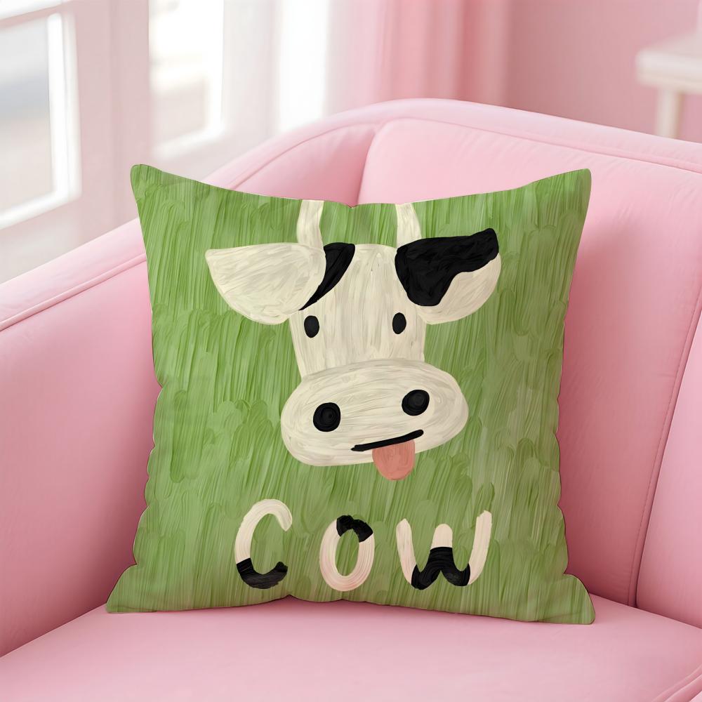 Cute graffiti style cow Cushion Cover Pillowcase Short Plush Invisible zipper Room Sofa Cushion Cover