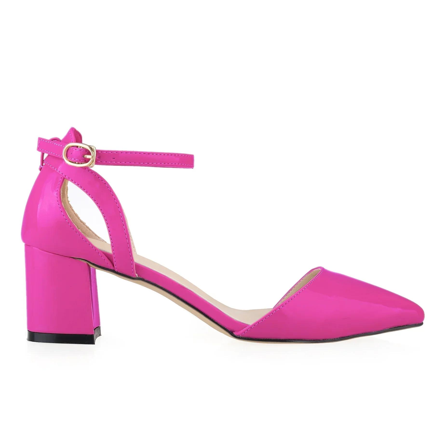 

Women Sandals Summer Sexy 5cm Thick High Heels Pointed Toe Casual Shollow Mouth Work OL Party Red Dress Wedding Shoes Large Size 39