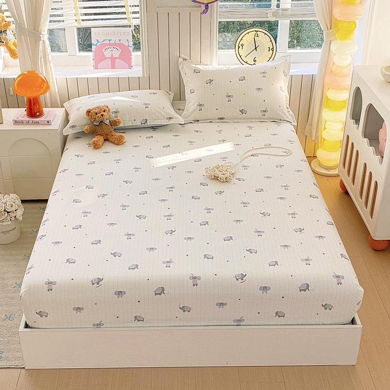 Pure Cotton Printed Single Bed Sheet Set - Fitted Sheet, Protective Cover, Pad Cover (3 Pieces)