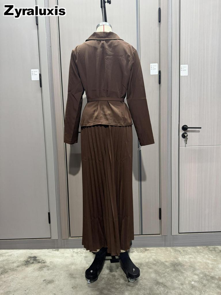 New Arrivals Women's Autumn Fashion Button Blazer & Pleated Skirt Set