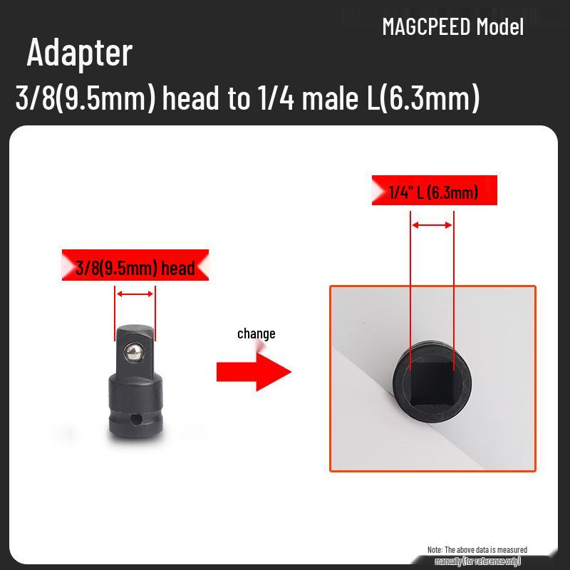 Austauschbarer pneumatischer Schlagschrauber mit Steckkopf und Reduzieradapter, passend für Größen 1/4, 3/8, 1/2 (Klein, Mittel, Groß).