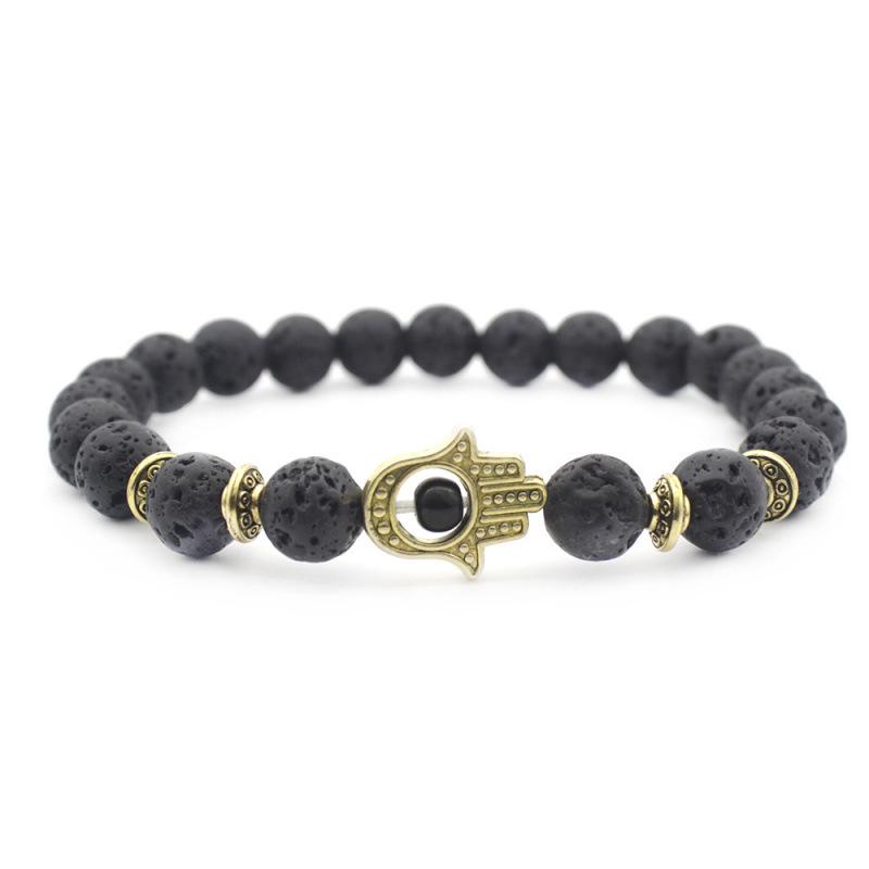 European-American Style 8MM Volcanic Rock Fatima's Hand Bracelet