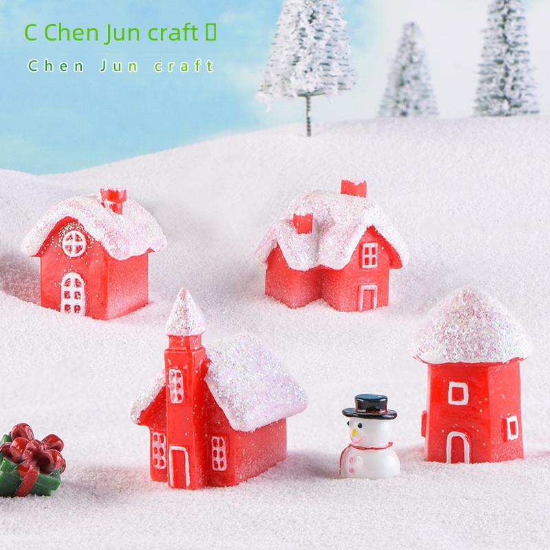 Colorful Resin Cartoon Snow Scene House Red Style Christmas Home Decor Gift