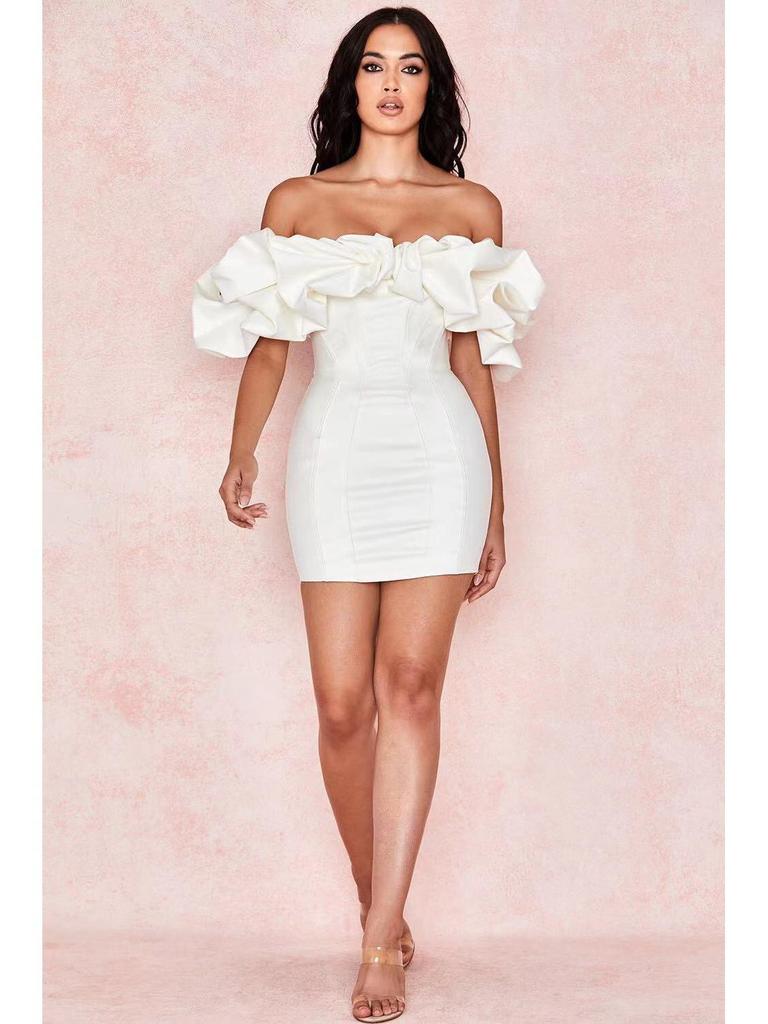 Women's 2023 European & American One-Shoulder Backless Dress with Bubble Collar - Sexy & Fashionable