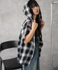 WEGO Hooded Check Big Shirt Black Women's (Small),