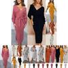 Elegant Women Winter Deep V-neck Knitted Sweater Dress With Cozy Long Sleeves