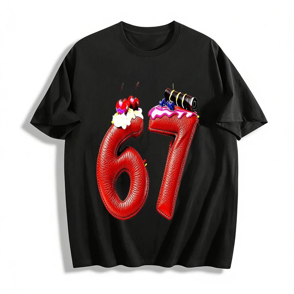 

Vintage Leather Texture 67 Dessert Print Casual Short Sleeve T-Shirt Pure cotton T-shirt XXS