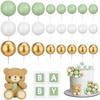 Ball Cake Topper Bear Cake Topper Baby Shower Cake Decorations with Cute Bear Green BABY Letter Foam Balloon Birthday Party