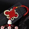 Diamond Studded Lucky Cat Car Pendant Crystal Ceramic Chinese Knot Car Rearview Mirror Suspension Decoration Car Accessories
