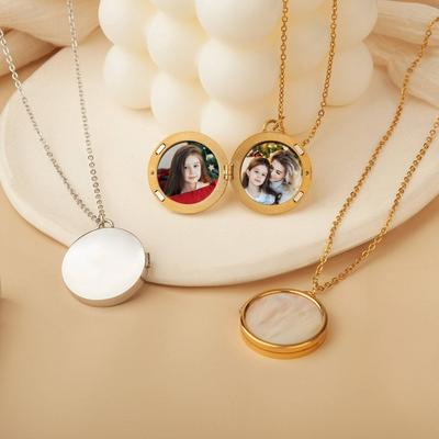 Magnetic Photo Hold Necklace DIY Memorial Jewelry Artistic Shell Album Necklace  Ladies Girl