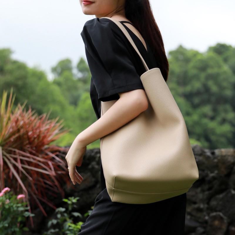 Minimalistische Weiche Leder Beuteltasche Große Kapazität Schultertasche Tägliches Tragen in Weiß Beige Braun Grau Schwarz