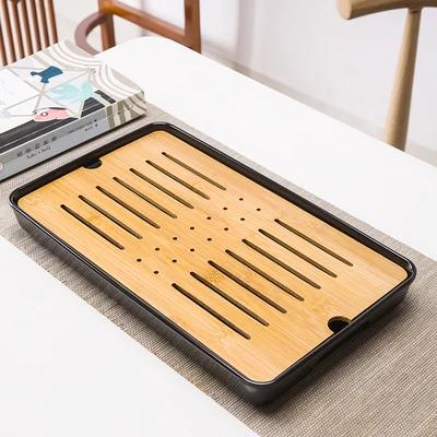 Bamboo Tea Tray Drainage Water Storage Kungfu Tea Set Living Room Coffee Table Drain Tray Storage Supplies Melamine Tea Tray