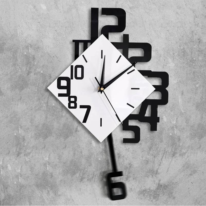 Large Digital Pendulum Wall Clock Black and White Modern Style with Irregular Display Stylish Oscillating Decorative Wall Clock