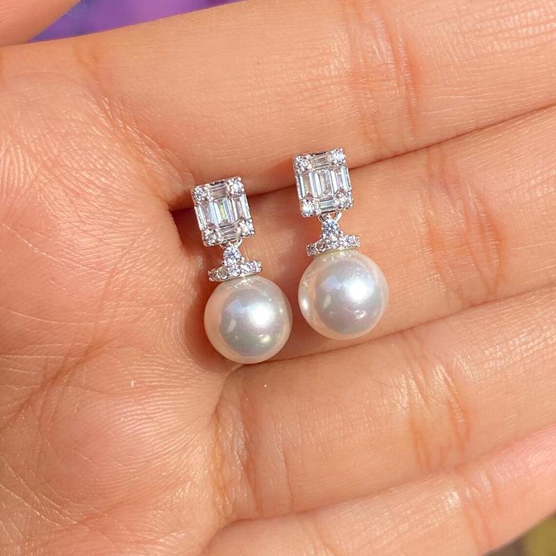 Xiaomi Huitan Sparkling Cubic Zirconia Geometric Drop Earrings for Women Elegant Wedding Imitation Pearl Bridal Elegant Trendy Jewelry