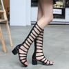 Modne Hollow Out Długie Buty Damskie 2024 Lato Nowe Rzymskie Sandały Casual Wysokie Lufowe Seksowne Wygodne Oddychające Damskie Buty