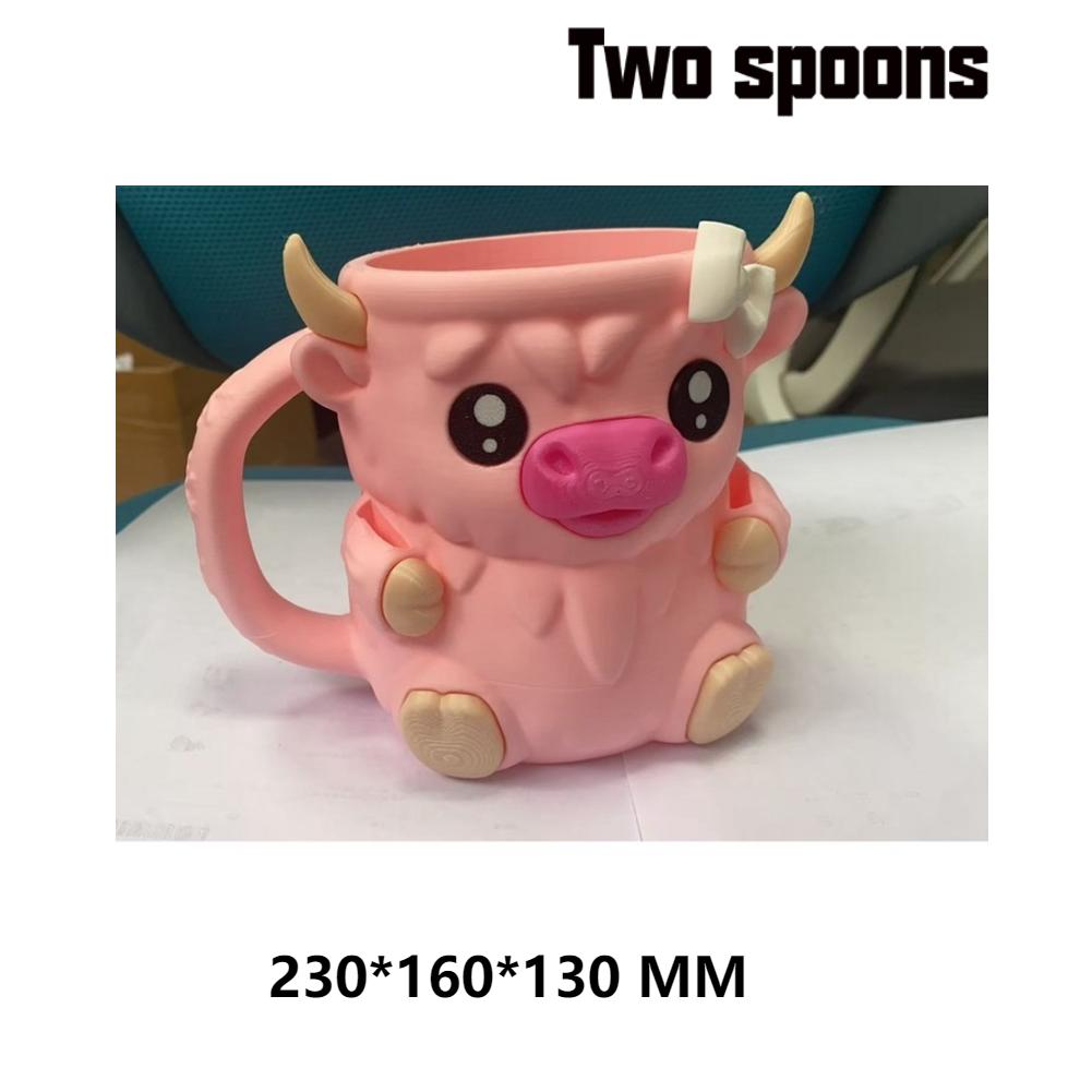 3D Printed Ice Cream Pint Holder Cute Cartoon Animal Water Mug Creative Cow Pattern Ice Cream Containers Kitchen Tools