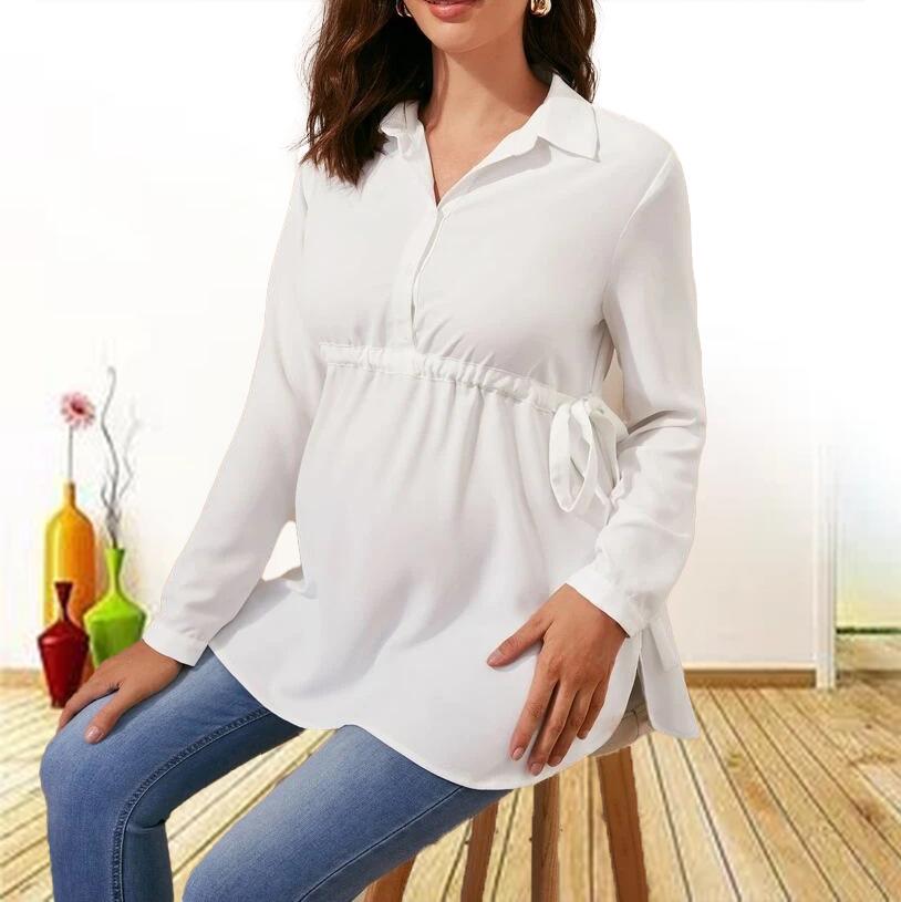 2022 Solid Color V-Neck Long-Sleeved Maternity Top