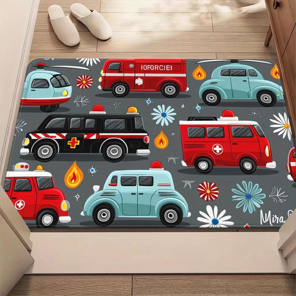 

1pc Emergency Cars HD Print Doormat Non-Slip Absorbent Microfiber Rug for Bathroom Living Room Entryway 40x60cm