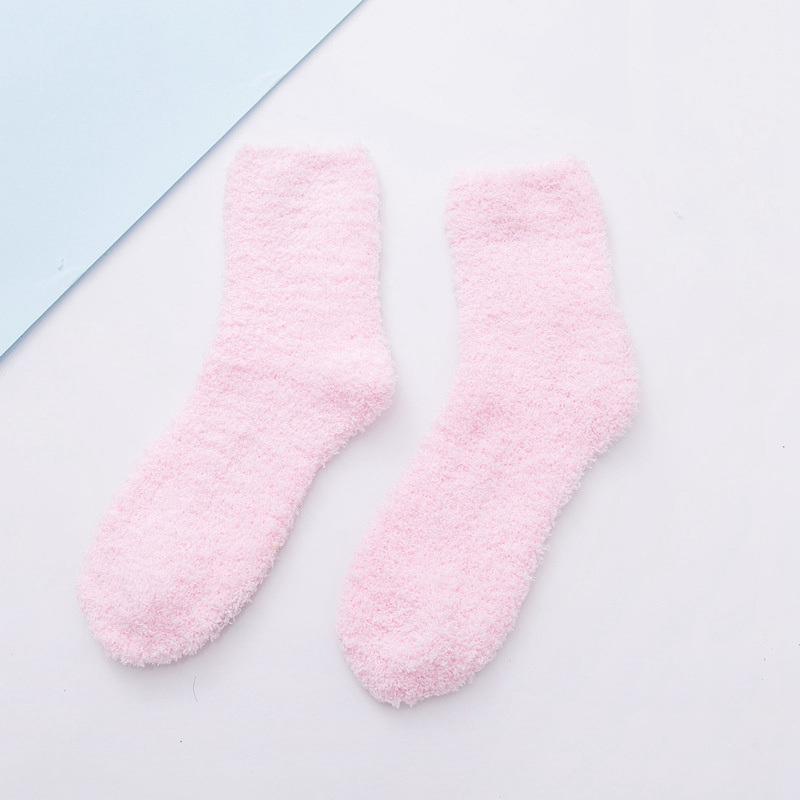 Women's Winter Tube Socks Candy Color 6PC Solid Color Thick Socks Casual Floor Socks Coral Fleece