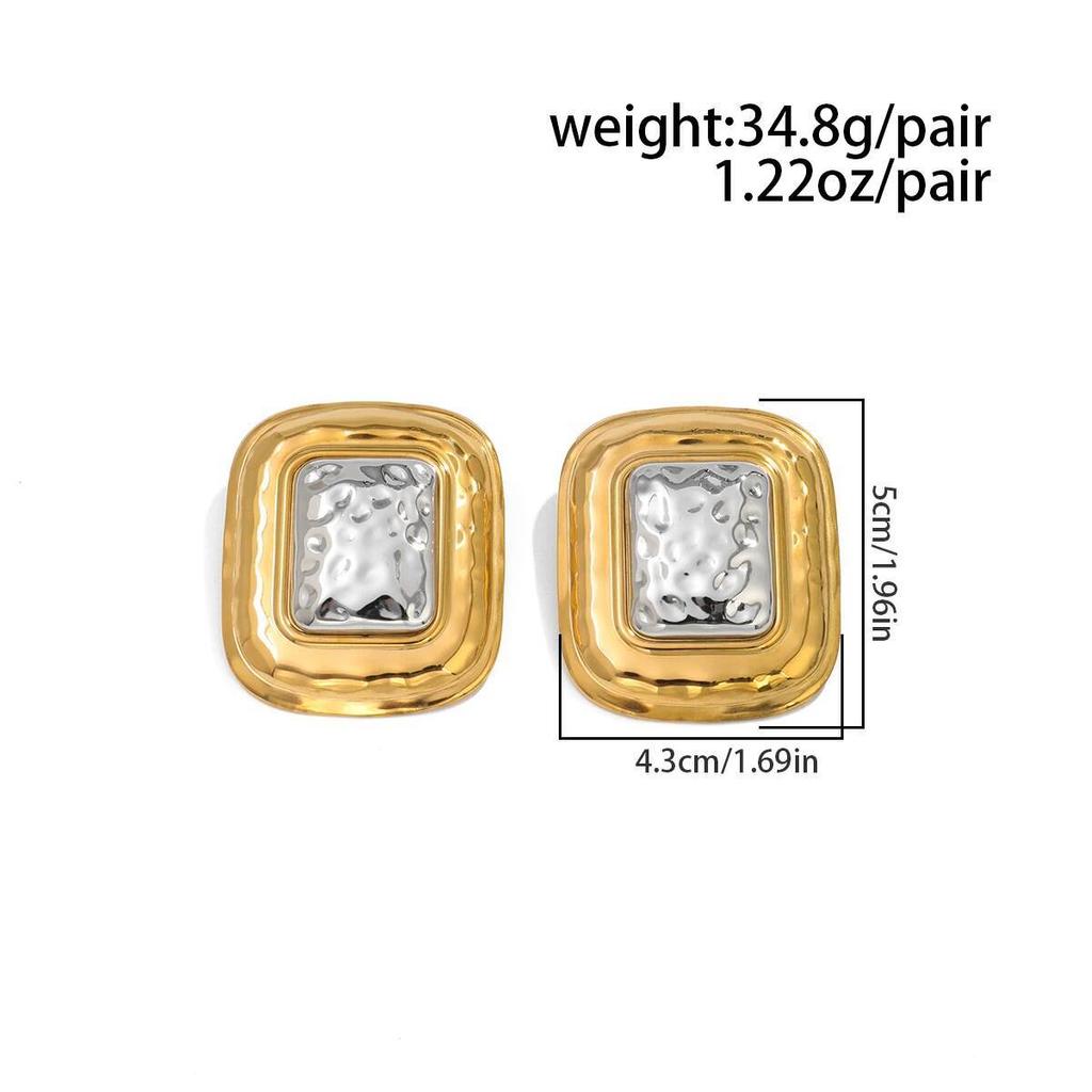 Salircon Exaggerated Vintage Stainless Steel Square Big Stud Earrings Women Creative Geometric 18K Gold Plated Earrings Jewelry