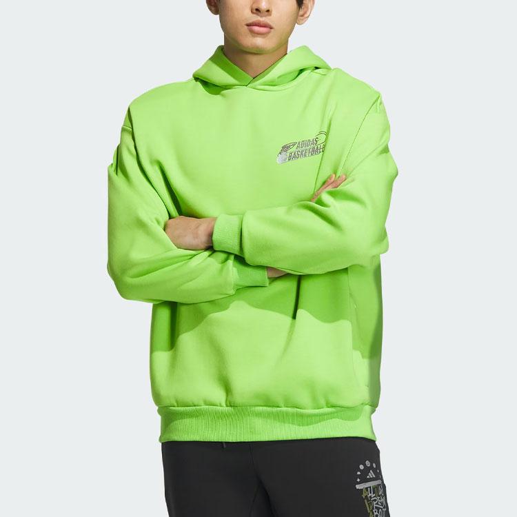Adidas Basketbalová grafická mikina s kapucí Unisex mikiny Neonově zelená JE3505