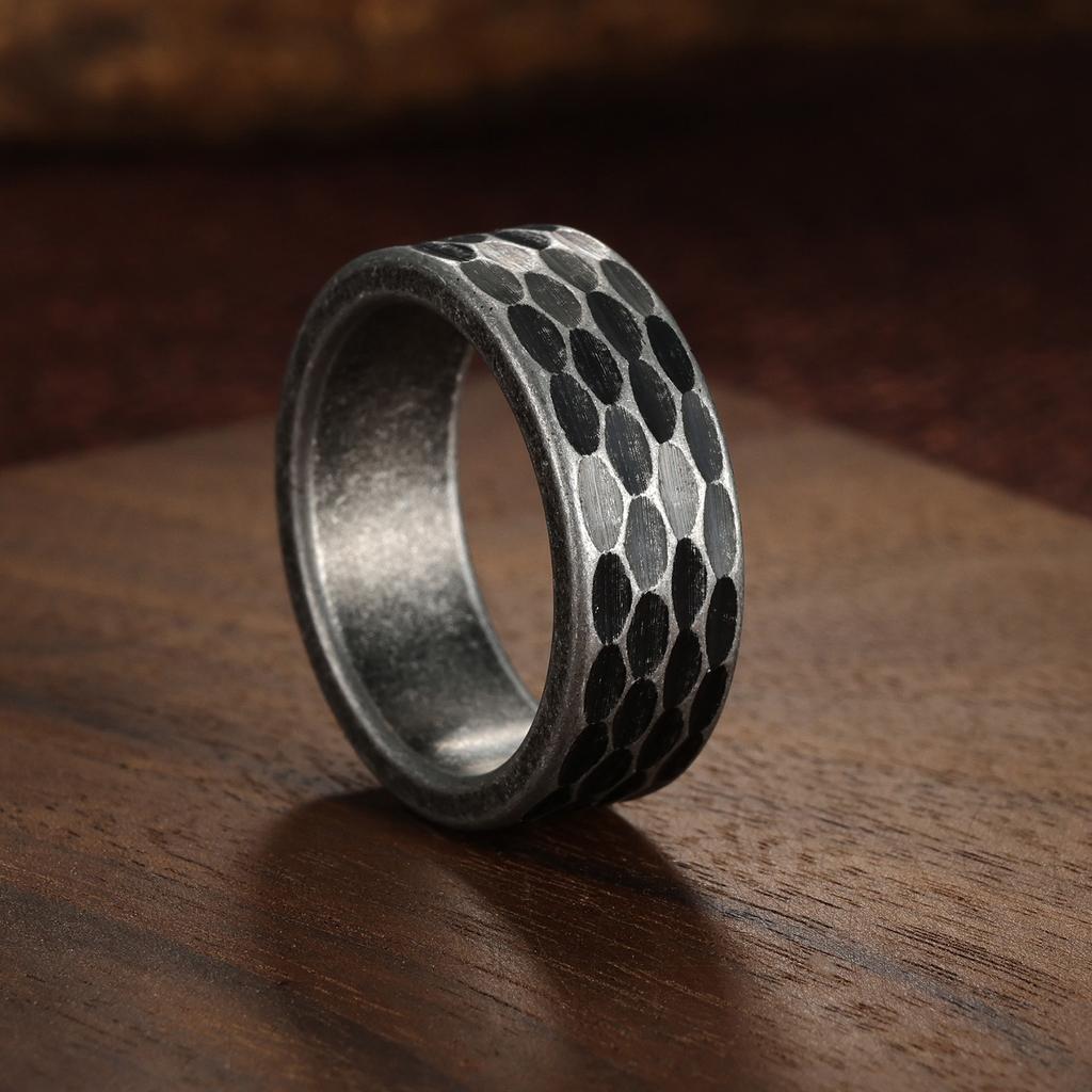 Men's Wedding Ring/Punch Pattern Cut Stainless Steel Wedding Ring Set Anniversary Promise Ring Comfortable Fit
