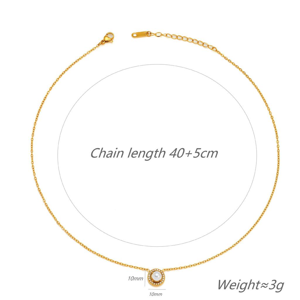 Korean Gentle Pearl Full Diamond Necklace Super Flash Titanium Steel Necklace Women Do Not Fade Summer Versatile Gift