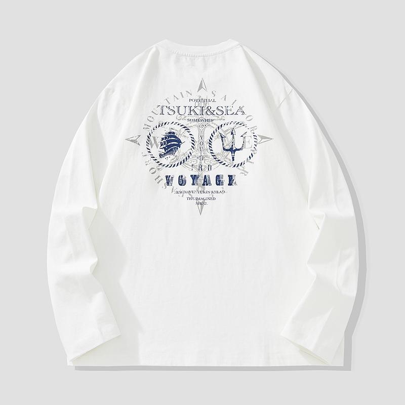 

Футболка с длинными рукавами в стиле ретро в американском стиле, мужская, из плотного чистого хлопка, модный брендовый свободный свитер большого размера 4XL