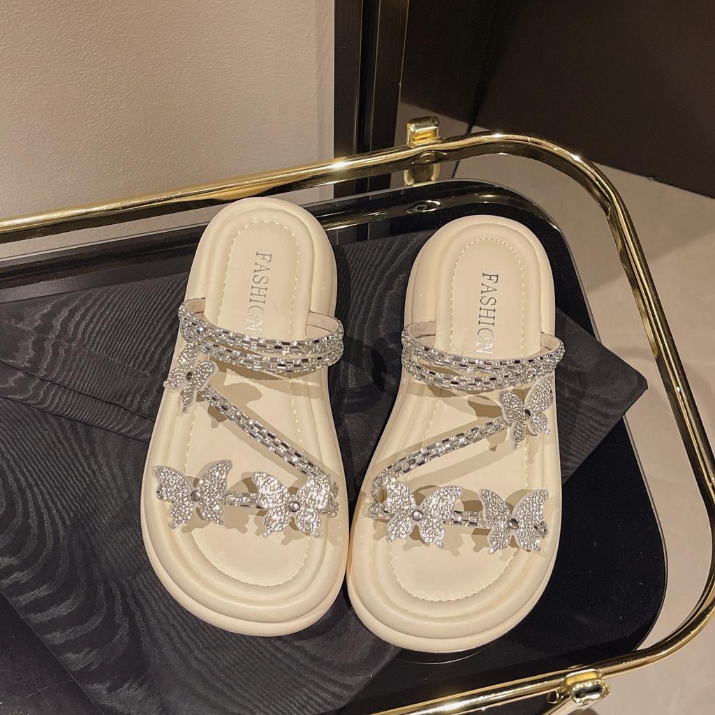 Wear Versatile Roman Sandals Women's Slippers Beach Shoes New Fairy French 2025 Summer Wind with Skirt Butterfly