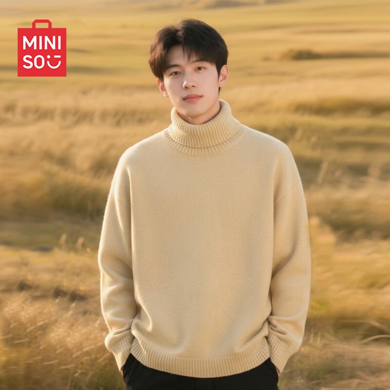 MINISO Men's Fleece-Lined Turtleneck Knit Sweater