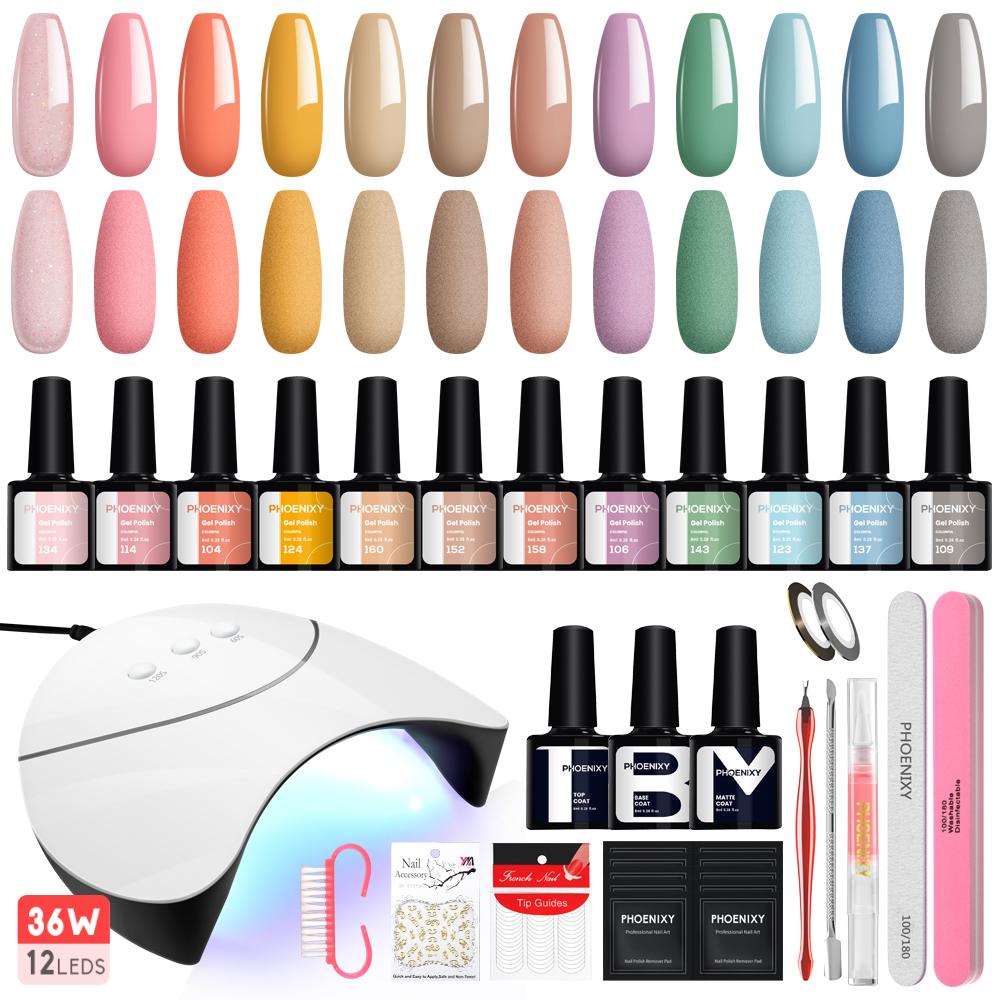 Набір для манікюру PHOENIXY Гель-лак для нігтів Nail Art Varnish Matte Top Coat з ультрафіолетовою світлодіодною лампою для нігтів 36 Вт Інструменти для нігтів Набір дрилів для нігтів Набір для декорування нігтів