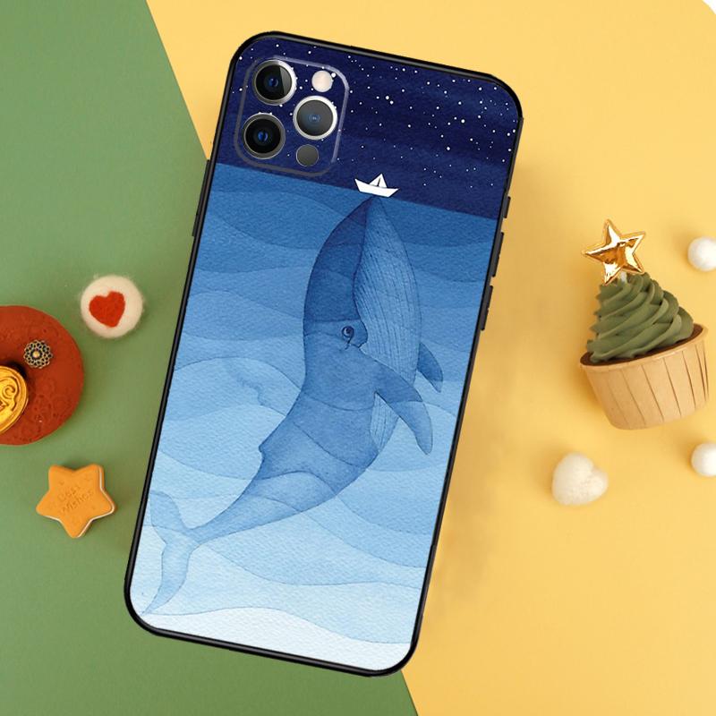 Cartoon Whale Case For iPhone 16 15 11 12 13 14 Pro Max XS Max X XR 7 8 Plus 12 13 Mini Phone Cover