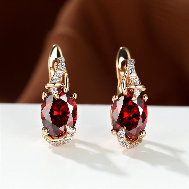 Big Oval Stone Blue Crystal Earrings Mystic Multicolor Zircon Clip Earrings Wedding Jewelry For Women