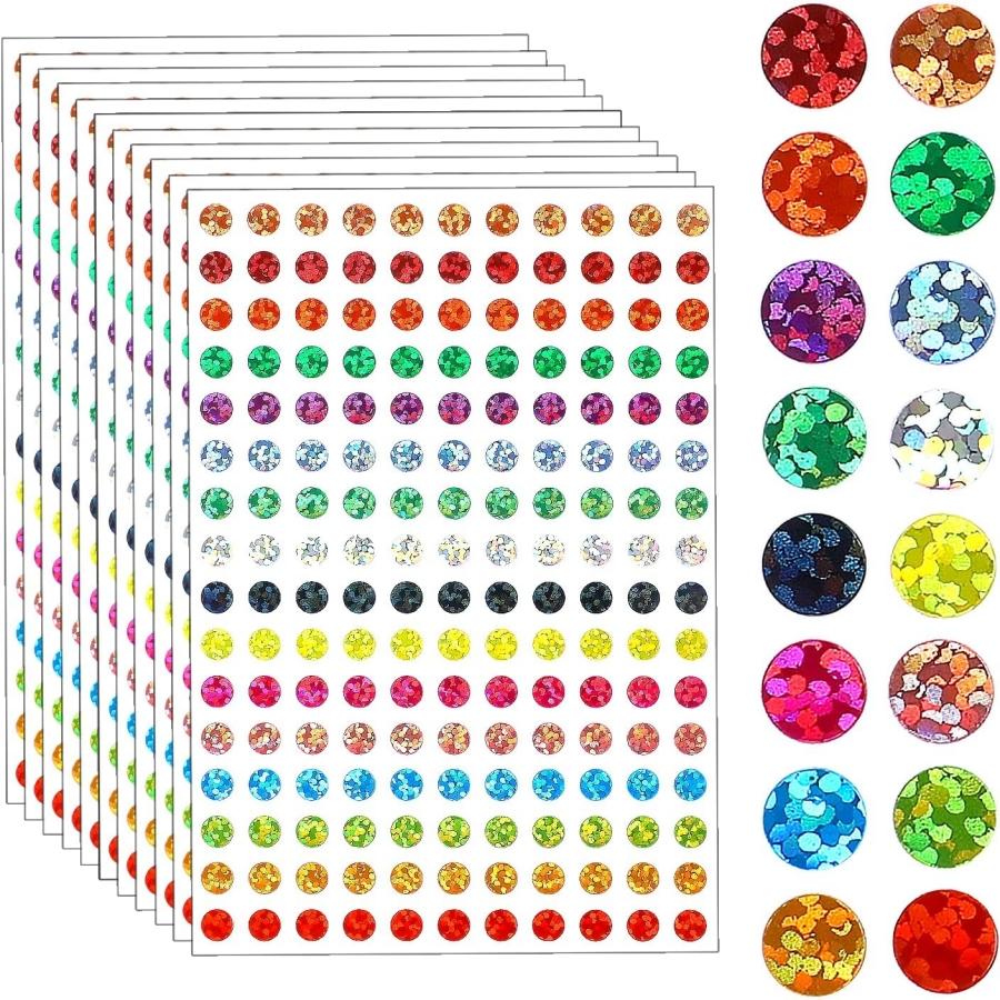 

1760pcs 1/4 Inch Round Dot Stickers, 16 Color Coded Labels for Office Organization, Laser Glitter Coding & Marking System