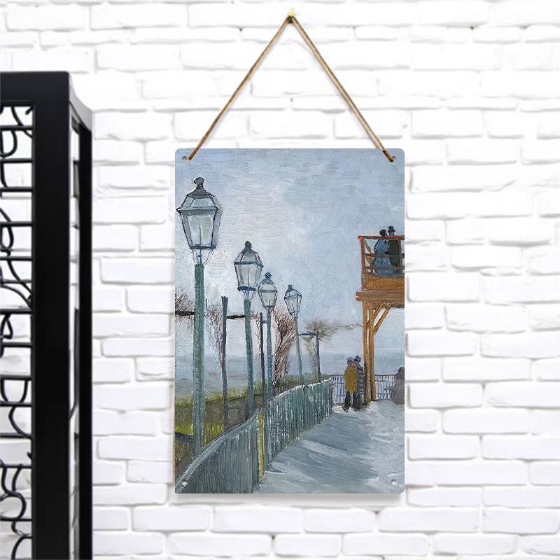 

Vintage European Street View Metal Wall Art Van Gogh Style Lamp Post Observation Deck Decor for Living Room 7.9x11.8In(20x30cm)