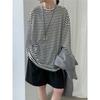 Johnature Korean Lazy Loose Striped Long Sleeve Women Autumn Versatile Base Casual O-neck Pullover Loose Top T-shirts