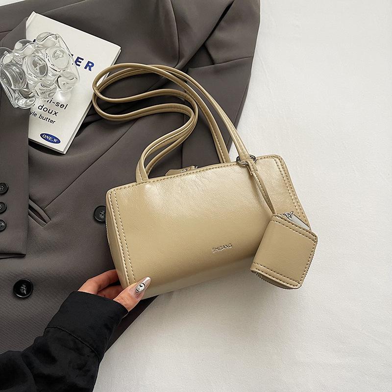 Ladies' Brown Handbag PU Leather Vintage Textured Small Bag Women Versatile One Shoulder Underarm Bag Korean Fashion Handbag