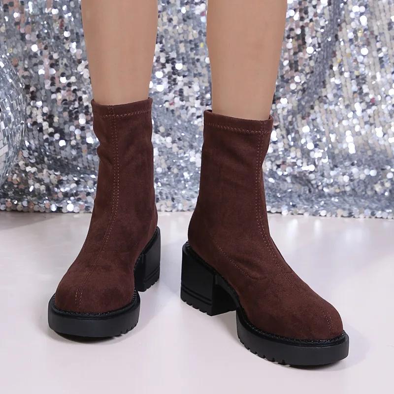 Fashion Women's Boots 2024 Winter New High Heel Black Shoes Platform Women Ankle Boots Comfortable and Elegant Versatile Ladies Shoes