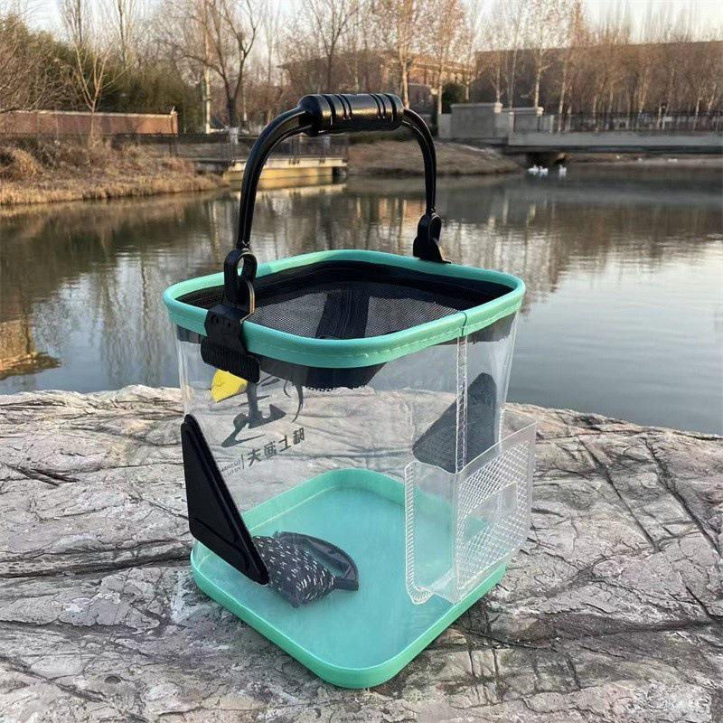 Transparent Portable Outdoor Fishing Bucket with EVA Handle - Thickened Live Fish Keeper and Lure Bucket