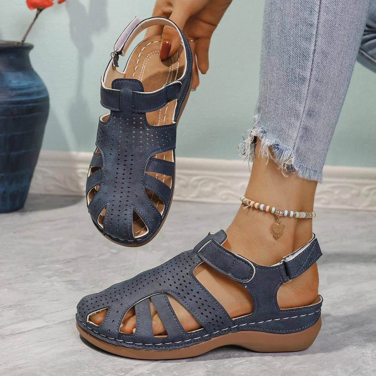 

Женские сандалии на плоской подошве Повседневные ретро-кеды Slieds Уютная обувь Женская мода Пляжные летние новые прогулочные тапочки Шлепанцы Mujer 36 синий