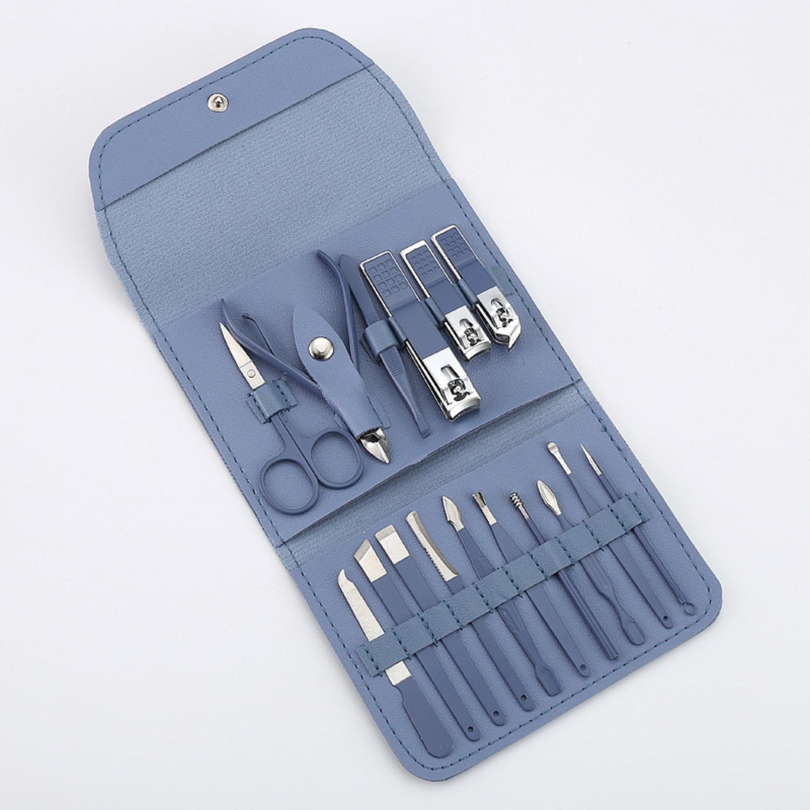 Clipper Set 16 Piece Nail Tools Matcha Green Pedicure Knife Nail Scissors Ear Pick Nail Clipper синий