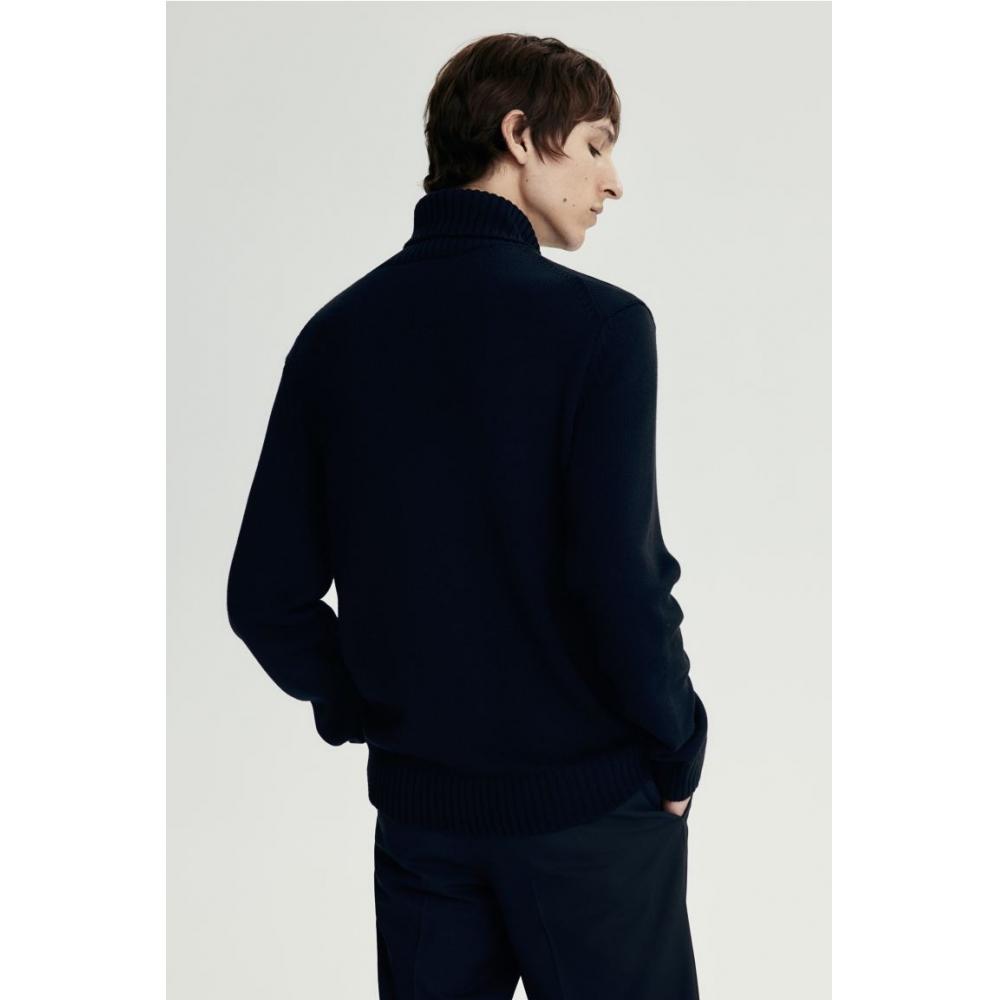 H M Cotton Blend Turtleneck Sweater Navy