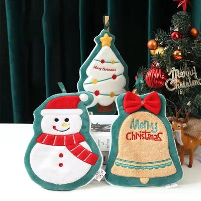 1Pc Coral Velvet Christmas Hand Towel Cartoon Santa Claus Bell Gloves Reindeer Shape Water Absorbent Hanging Handkerchief Towels