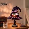 Stained Glass Bedside Lamp Witch Hat Lamp, Handcrafted Retro Resin USB Powered Gothic Table Wizard Hats Night Light, Halloween Home Decor Accent Lamps