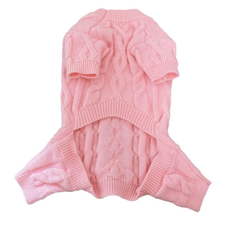 Knitted Pet Sweater Small To Medium Dogs Winter Warm Four-Legged Coat With Hat - Red White Blue Pink Gray