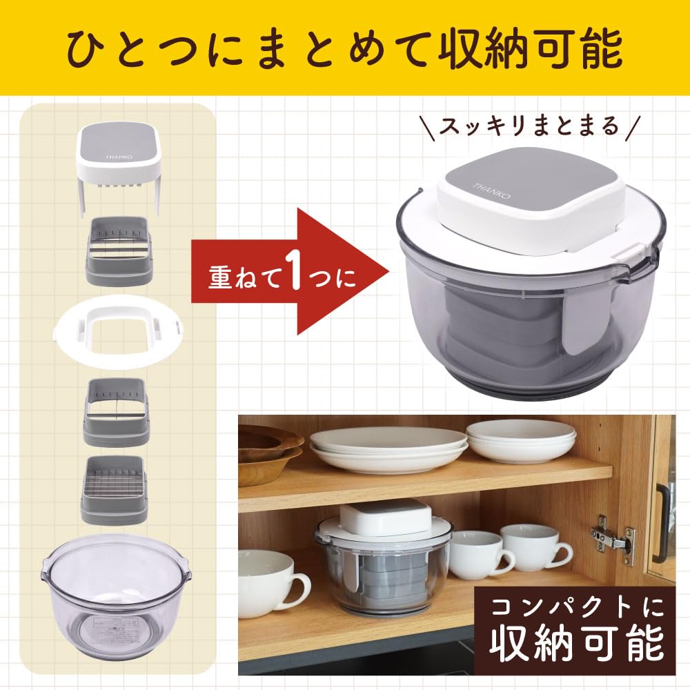 THANKO Potato Cutter PDCR25HWH Manual Potato Cutter with Replacement Blades for French Fries and Potatoes Easy-to-Use Push-Button - (Chopper, Slicer)