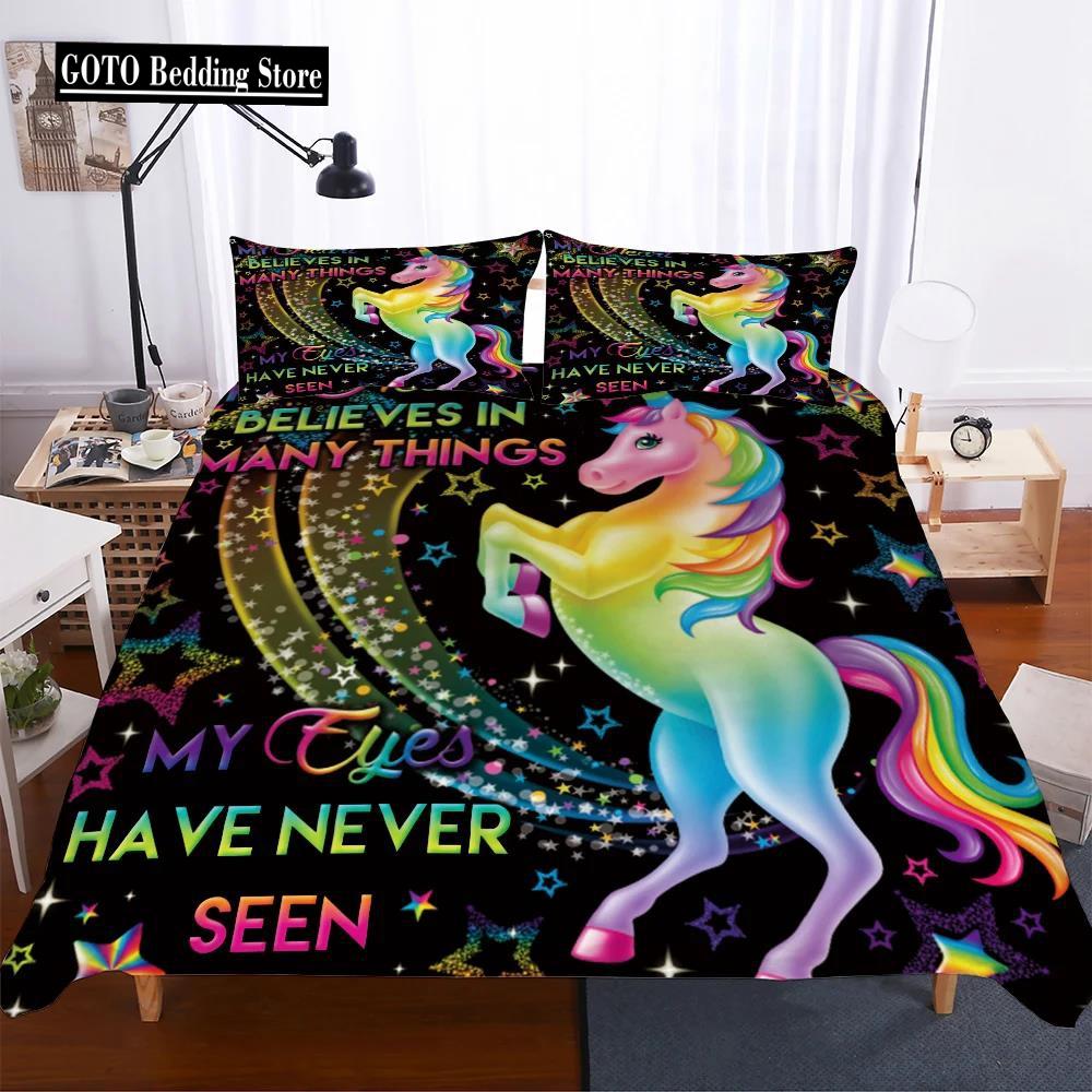 

Printed Cute Unicorn White Comforter Bedding Sets Full Size Five Stars Flowers Cartoon Bedding Duvet Cover Sets Kids Single GTY EU single(135x200cm)