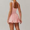 Women Fake Two Piece Sports Dress Yoga Jumpsuit Set Sexy Anti Glare One-Piece Jumpsuit Dance Ballet Sports Dress Gym Running Tennis Sports